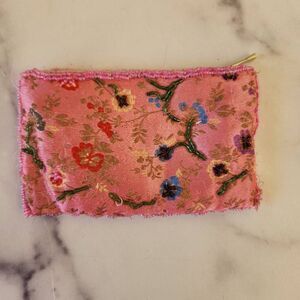 Vintage Asian beaded hot pink floral coin purse